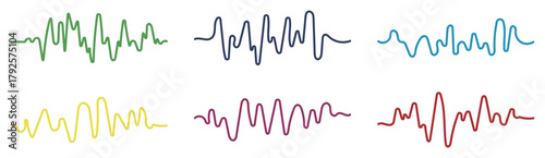 Set of colorful sound wave forms representing audio signal or music