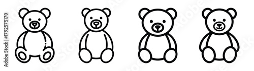 teddy bear line art icon set. Christmas outline Vector illustration icons.