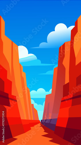 Canyon landscape with blue sky and white clouds above