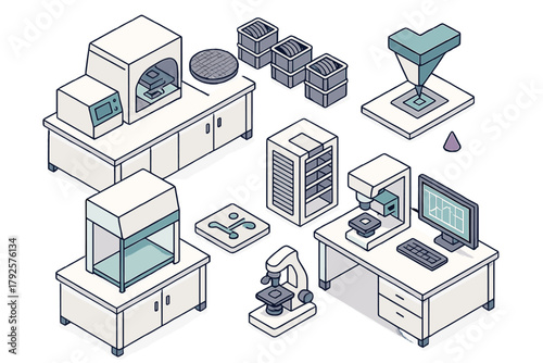 Advanced scientific laboratory equipment setup for microfabrication and research