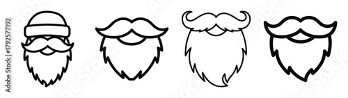 santa beard line art icon set. Christmas outline Vector illustration icons.