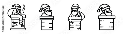 santa chimney line art icon set. Christmas outline Vector illustration icons.