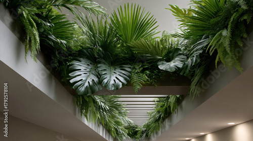Tropical greenery in the modern office.