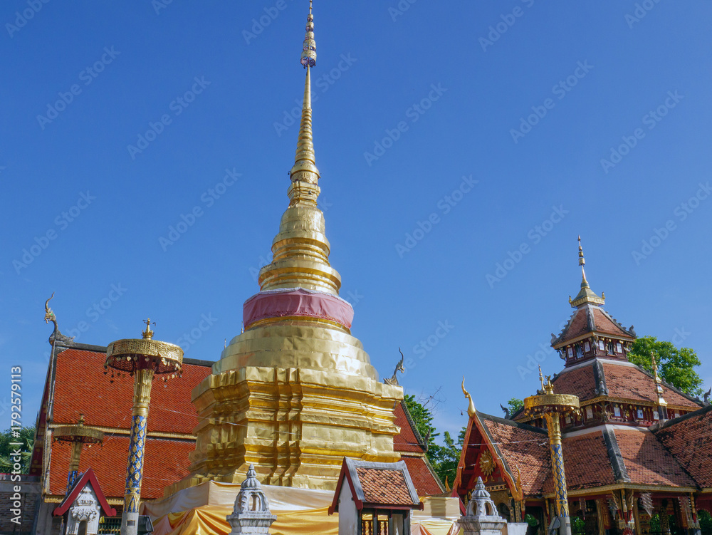 Naklejka premium Burmese style Thai temple, Pongsanuk Temple, Lampang, Thailand