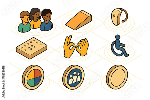 Isometric icons set for accessibility and inclusion concepts