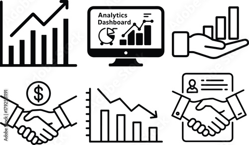 Business growth and analytics icons for financial success
