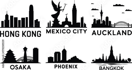 Silhouettes of famous city skylines from around the world