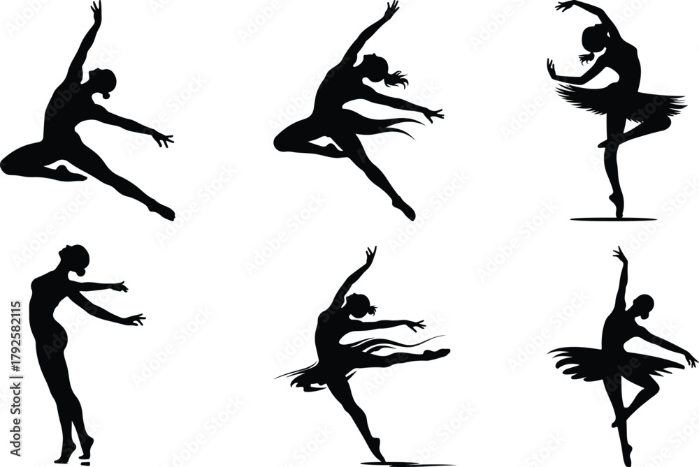 Fototapeta premium Silhouettes of ballet dancers in various graceful poses