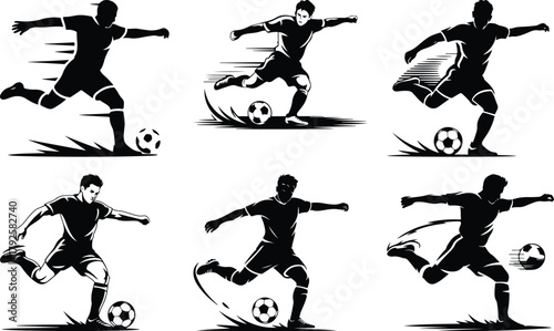 Dynamic silhouettes of soccer players in action
