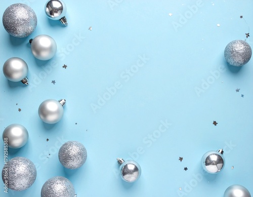 blue christmas banner with silver baubles