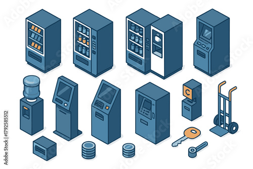 Isometric automated service machines: vending, ATM, kiosk, and payment terminals