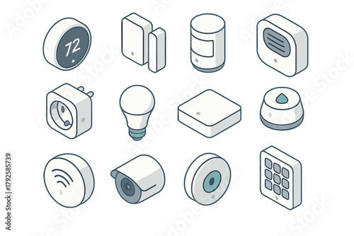 Isometric icons set of smart home devices for automation and security systems