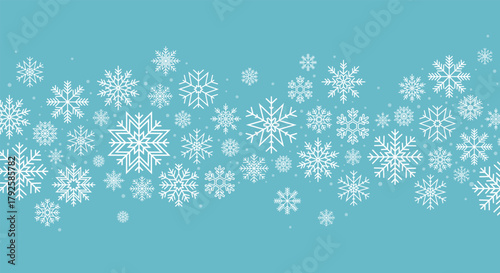 Christmas horizontal border with snowflakes. Vector illustration