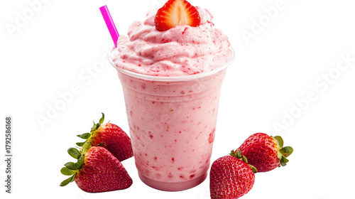 Strawberry smoothie with fresh fruit isolated on a transparent background