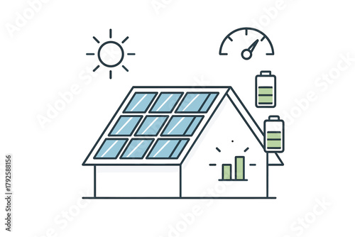 Sustainable home energy system with solar panels, power generation, and battery storage