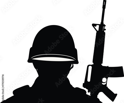 Military soldier with rifle vector illustration icon. Soldier with rifle, gun. Soldier memorial day silhouette.