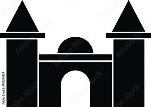 Building block toy castle for kids learning and creative play silhouette, vector illustration icon. 