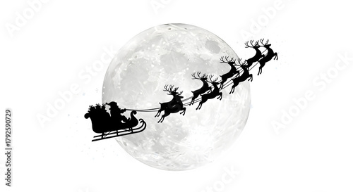 Santa's Sleigh Silhouetted Against the Moon, isolated on transparent background