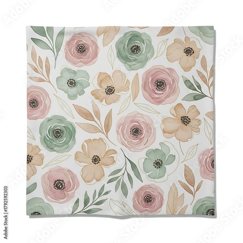 Soft Botanical Watercolor Hijab Pattern with Pastel Florals