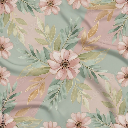 Soft Botanical Watercolor Hijab Pattern with Pastel Florals