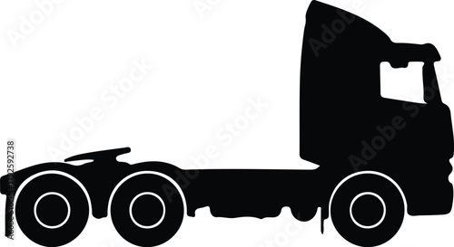 Illustration semi truck tractor side view black silhouette vector