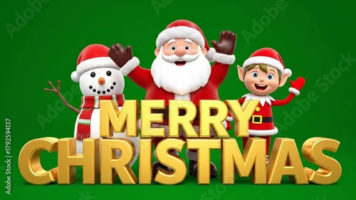 Santa, Elf and Snowman Merry Christmas Greeting Animation