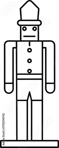 Minimalist Line Art Icon of a Nutcracker Soldier Standing on a Base