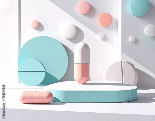 Minimal pastel illustration of pills and capsules on clean white background