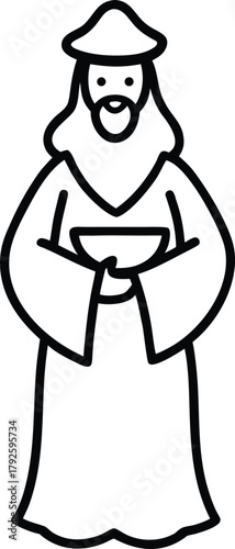 Stylized Line Art Icon of a Wise Man Holding a Bowl
