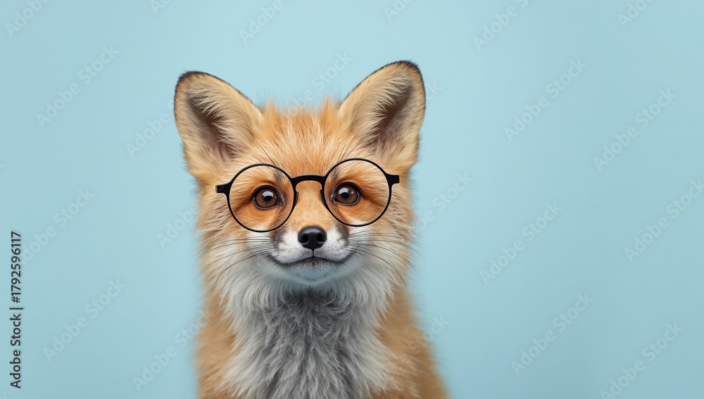 Naklejka premium An Adorable Creature with Round Glasses, a Study in Orange, Brown, and Blue Tones.