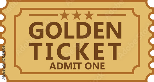 Golden ticket icon. Gold VIP ticket for exclusive entry to events or shows. Old premium cinema entrance tickets. flat style.