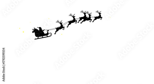 Santa’s Sleigh with Reindeer, isolated on transparent background