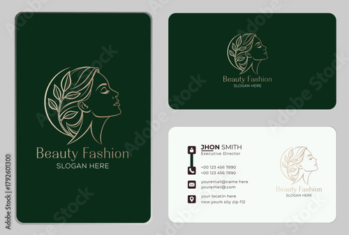 Luxury women face beauty spa logo with business card template