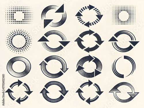 Retro-Style Recycle and Continuous Process Icon Grid