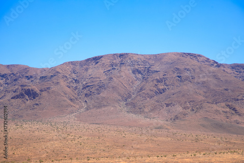 Panoramic view of the landscape of the Namib-Naukluft National Park. This national park in Namibia encompasses parts of the Namib Desert and the Naukluft Mountains. Namibia, Africa.