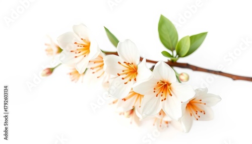 Delicate white orange blossoms isolated on pure white background,  vibrant,   fresh