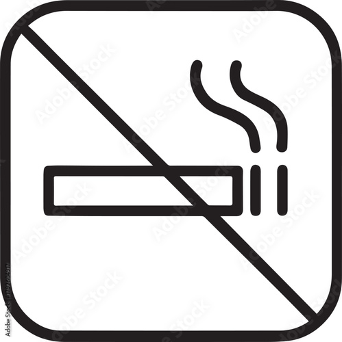 A clear black and white graphic symbol indicating that smoking is prohibited, featuring a cigarette and wisps of smoke.