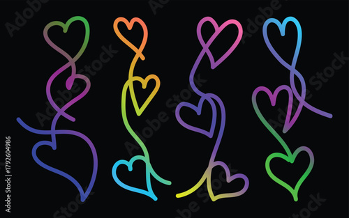 Neon heart line pattern, Colorful romantic vector art, Glowing love shape design