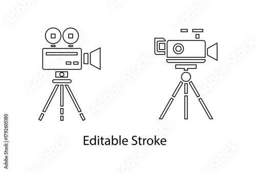 Video Camera icon editable stroke vector set, camera tripod, movie camera line icon vector illustration