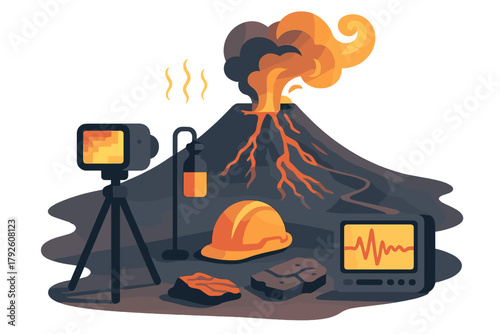 Scientific equipment for geological research and monitoring of a volcano eruption