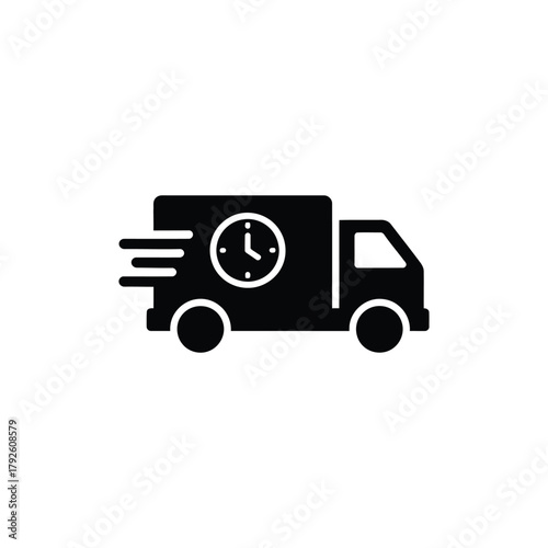Fast Shipping Truck Icon. Logistics Delivery Clock. Timely Delivery Symbol.