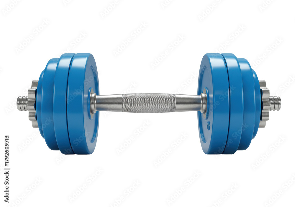 Fototapeta premium Isolated Blue dumbbell for fitness exercise training with adjustable weights, strength workout