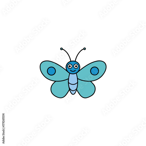 Cartoon butterfly with smile on transparent background