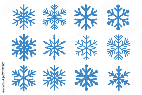 Snowflake icons. Blue snowflake icon set isolated vector illustration. Snow sign. Winter snow symbol