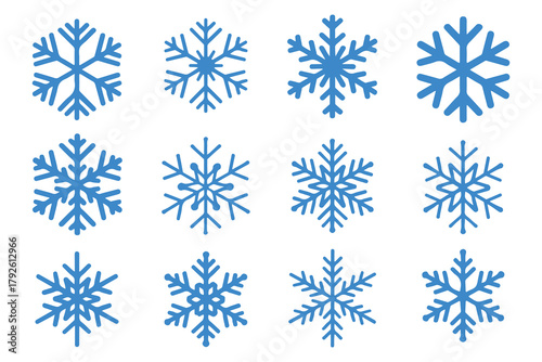 Snowflake icons. Blue snowflake icon set isolated vector illustration. Snow sign. Winter snow symbol