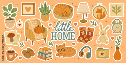 Cute cozy Little Home sticker set in autumn colors