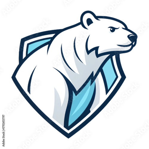 Polar Bear Esport Mascot Logo – Flat Vector Badge with White and Light Blue Colors, Simple Geometric Composition, Transparent Background PNG

