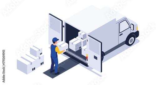 Dedicated delivery driver efficiently loading boxes into a modern cargo van for seamless transport services