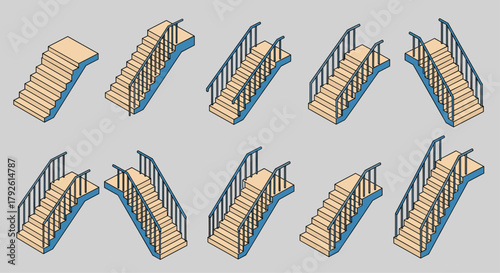 Modern isometric stairs design elements for architectural concepts and progress visualizations