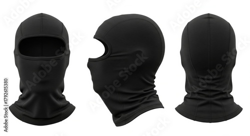 Black balaclava or ski mask from three different angles isolated on a white background mockup